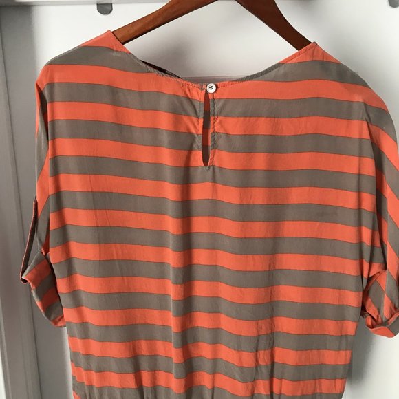 BCBGMaxAzria Orange and Grey Striped Silk Top 3/4 Sleeve (XS) - Picture 7 of 13